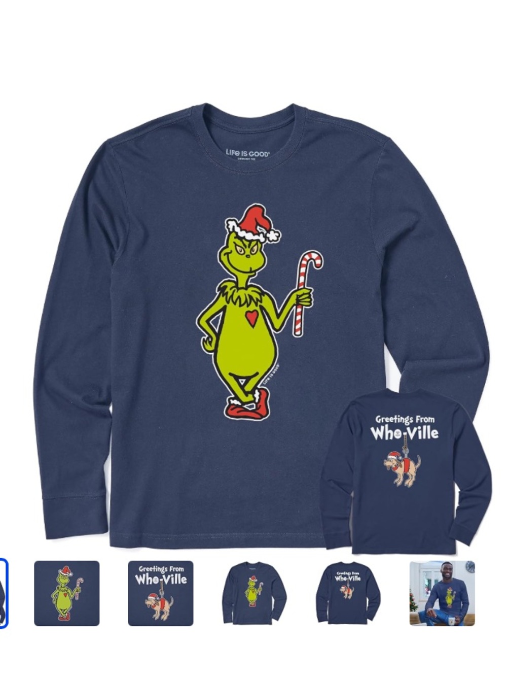 Men's Holiday Grinch Graphic Long Sleeve Sweater - Darkest Blue